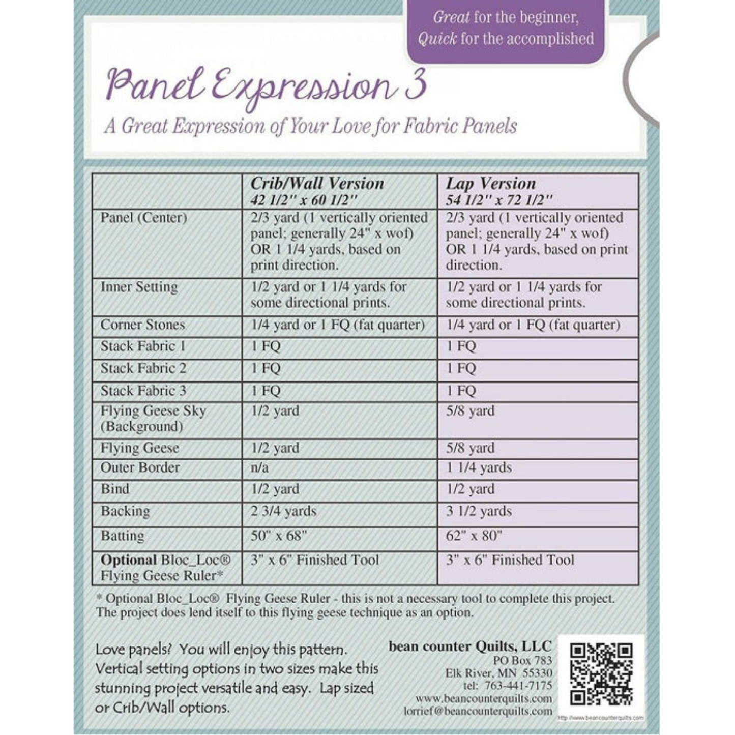 Bean Counter Quilts | Panel Quilt Pattern | Panel Expression 3