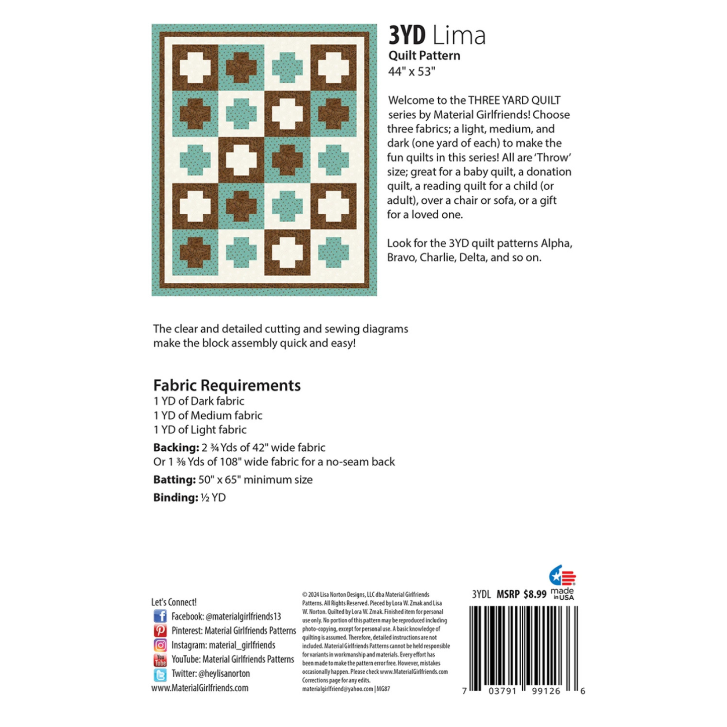 Material Girlfriends | 3YD Quilt Pattern | Lima