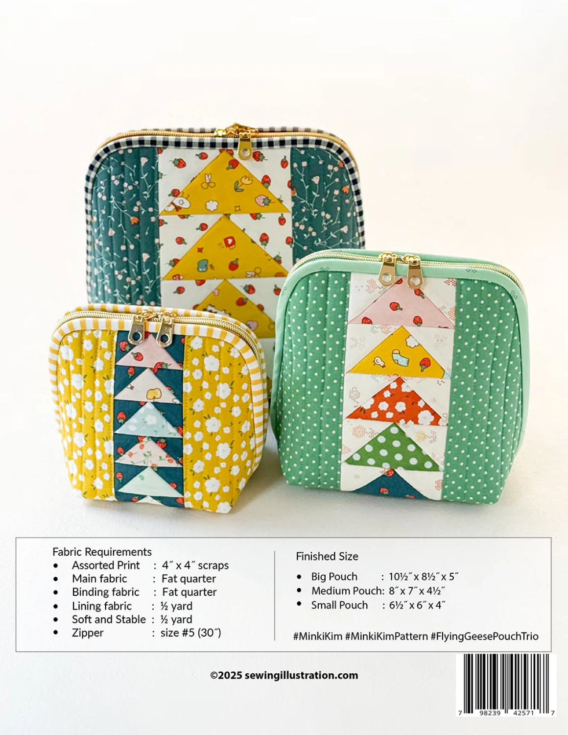 Sewing Illustration | Flying Geese Pouch Trio