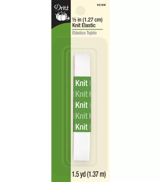 White Knit Elastic - 1/2" x 1 1/2yds
