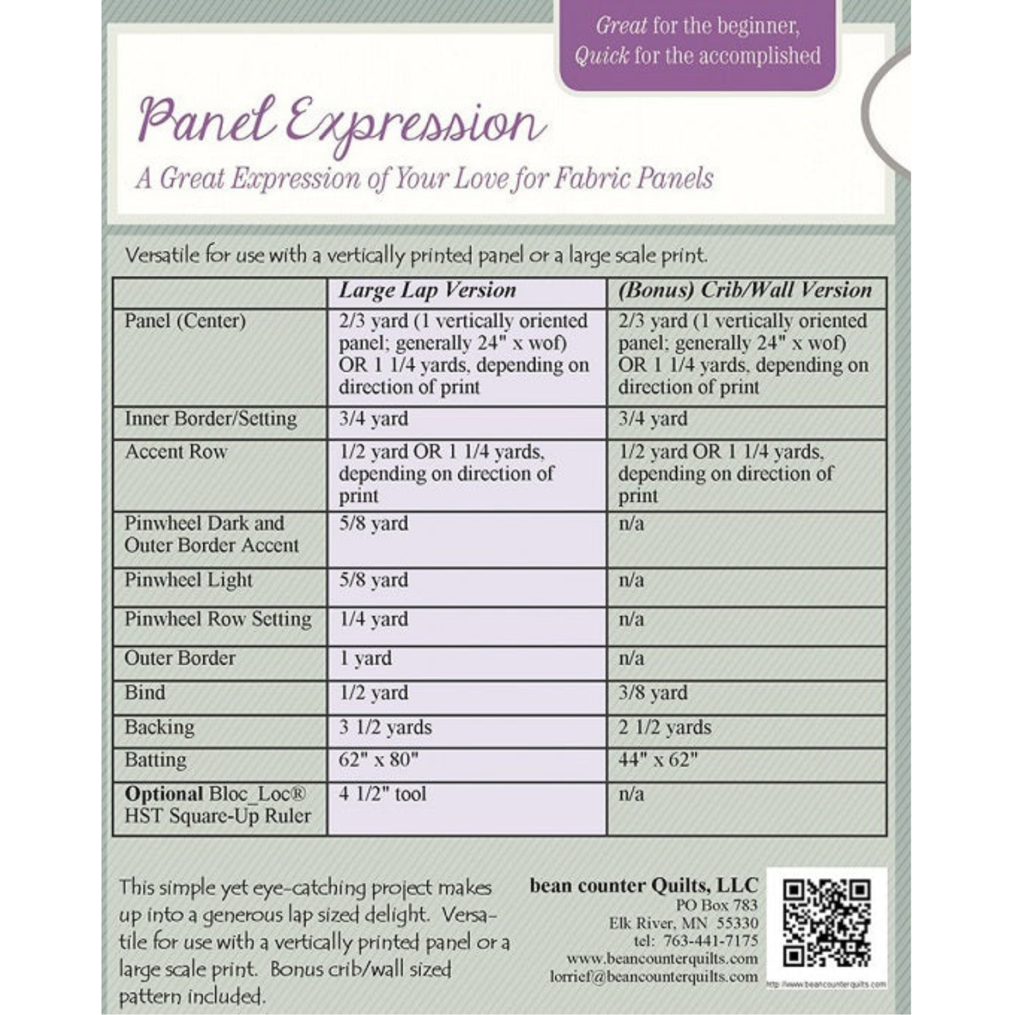 Bean Counter Quilts | Panel Quilt Pattern | Panel Expression