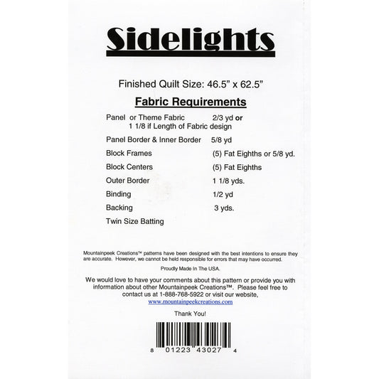 Mountainpeek Creations | Panel Quilt Pattern | Sidelights