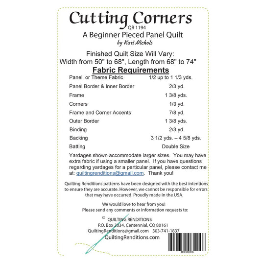 Quilting Renditions | Panel Quilt Pattern | Cutting Corners
