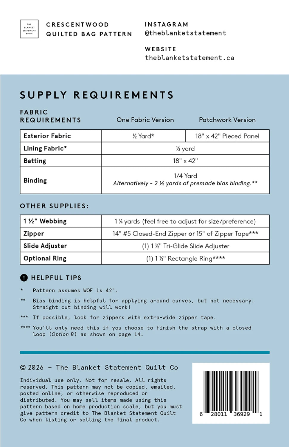 The Blanket Statement | Crescentwood Quilted Bag