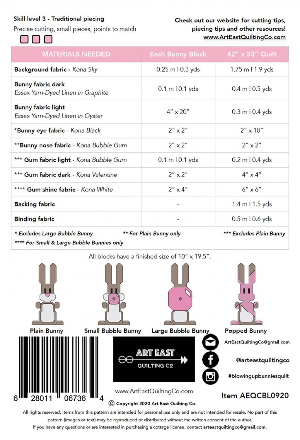 Art East Quilting - Blowing Up Bunnies Pattern